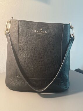 kate spade Black Pebbled Leather Shoulder Bag with Gold Hardware